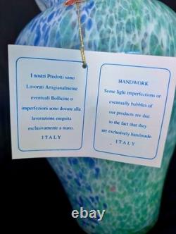 Authentic Lavorazione Murano Arte 14 Blue Green Pink Ruffle Centerpiece Vase