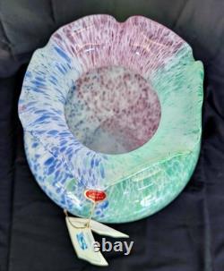 Authentic Lavorazione Murano Arte 14 Blue Green Pink Ruffle Centerpiece Vase