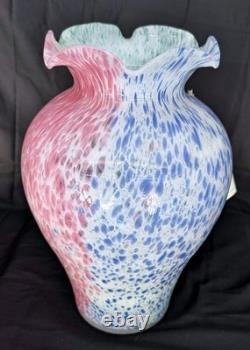 Authentic Lavorazione Murano Arte 14 Blue Green Pink Ruffle Centerpiece Vase