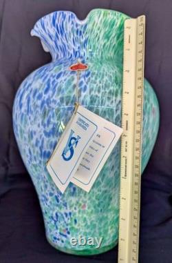 Authentic Lavorazione Murano Arte 14 Blue Green Pink Ruffle Centerpiece Vase