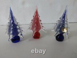 Authentic Murano Italian Glass Red & Blue Christmas Tree lot of 3 please read