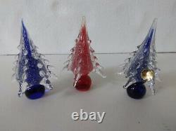 Authentic Murano Italian Glass Red & Blue Christmas Tree lot of 3 please read