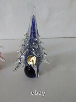 Authentic Murano Italian Glass Red & Blue Christmas Tree lot of 3 please read