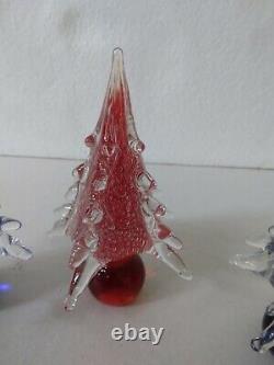 Authentic Murano Italian Glass Red & Blue Christmas Tree lot of 3 please read