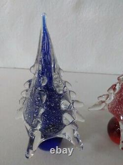 Authentic Murano Italian Glass Red & Blue Christmas Tree lot of 3 please read