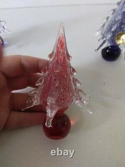 Authentic Murano Italian Glass Red & Blue Christmas Tree lot of 3 please read