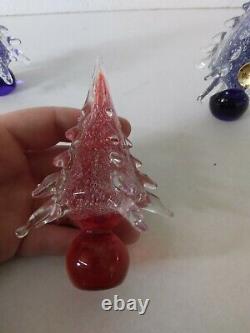 Authentic Murano Italian Glass Red & Blue Christmas Tree lot of 3 please read