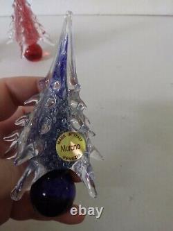 Authentic Murano Italian Glass Red & Blue Christmas Tree lot of 3 please read