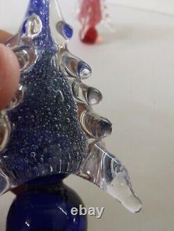 Authentic Murano Italian Glass Red & Blue Christmas Tree lot of 3 please read