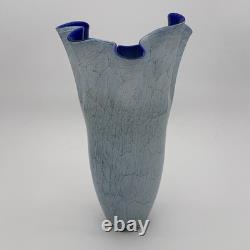 Authentic Vintage Krosno Jozefina Large 16.5 Blue Fluted Polish Art Glass Vase