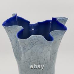 Authentic Vintage Krosno Jozefina Large 16.5 Blue Fluted Polish Art Glass Vase