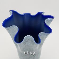 Authentic Vintage Krosno Jozefina Large 16.5 Blue Fluted Polish Art Glass Vase