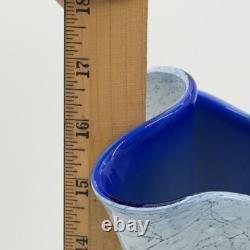 Authentic Vintage Krosno Jozefina Large 16.5 Blue Fluted Polish Art Glass Vase