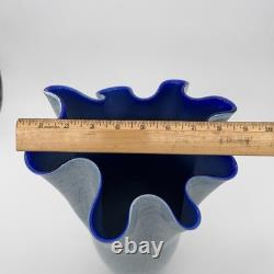 Authentic Vintage Krosno Jozefina Large 16.5 Blue Fluted Polish Art Glass Vase