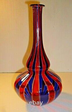 Awesome Murano Venini Red Blue Striped Canne Genie Bottle Vase