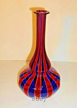 Awesome Murano Venini Red Blue Striped Canne Genie Bottle Vase