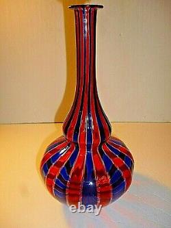 Awesome Murano Venini Red Blue Striped Canne Genie Bottle Vase