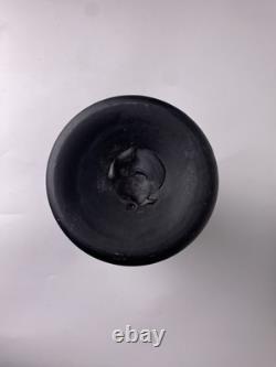 Azerbaijan Studio Art Glass Vase 13 Black Cobalt Pulled Feather