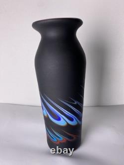 Azerbaijan Studio Art Glass Vase 13 Black Cobalt Pulled Feather