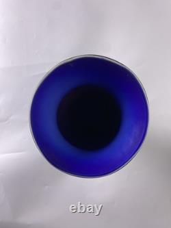 Azerbaijan Studio Art Glass Vase 13 Black Cobalt Pulled Feather