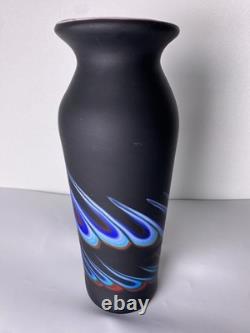Azerbaijan Studio Art Glass Vase 13 Black Cobalt Pulled Feather