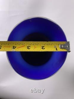Azerbaijan Studio Art Glass Vase 13 Black Cobalt Pulled Feather