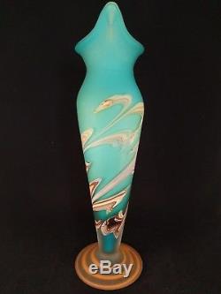 BAIJAB AZERBAIJAN RUSSIAN Art Glass Vase with Handle BLUE 16.5
