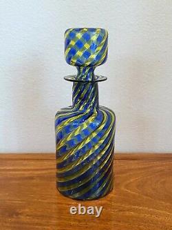 BAROVIER & TOSO Mid-Century Murano Glass Blue Art Decanter Bottle Stopper Italy