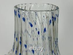 BAROVIER & TOSO Murano STYLE Art Glass 13½ Clear WithBlue Dots Vase Ruffle