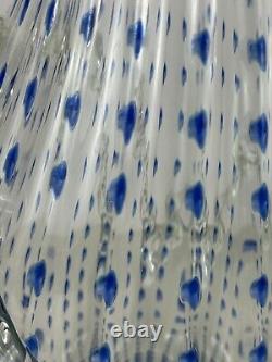 BAROVIER & TOSO Murano STYLE Art Glass 13½ Clear WithBlue Dots Vase Ruffle