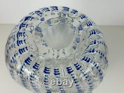 BAROVIER & TOSO Murano STYLE Art Glass 13½ Clear WithBlue Dots Vase Ruffle Middle