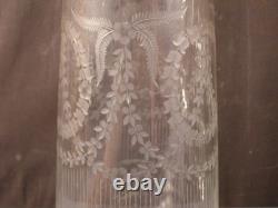 BIG Antique Heisey Blue Sterling Overlay Decorated Cut Etched Glass Flower Vase