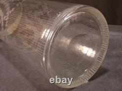 BIG Antique Heisey Blue Sterling Overlay Decorated Cut Etched Glass Flower Vase