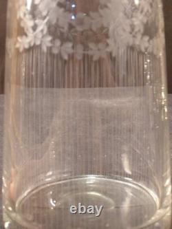 BIG Antique Heisey Blue Sterling Overlay Decorated Cut Etched Glass Flower Vase