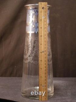 BIG Antique Heisey Blue Sterling Overlay Decorated Cut Etched Glass Flower Vase