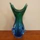 BIG MURANO SOMMERSO GLASS VASE SEGUSO LABEL. Blue/ Green 11 Inch RARE ITALY