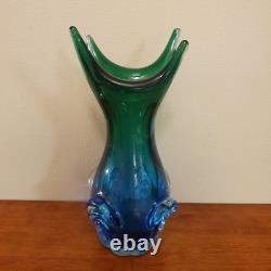 BIG MURANO SOMMERSO GLASS VASE SEGUSO LABEL. Blue/ Green 11 Inch RARE ITALY