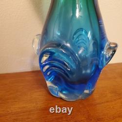 BIG MURANO SOMMERSO GLASS VASE SEGUSO LABEL. Blue/ Green 11 Inch RARE ITALY
