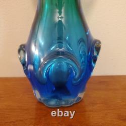 BIG MURANO SOMMERSO GLASS VASE SEGUSO LABEL. Blue/ Green 11 Inch RARE ITALY