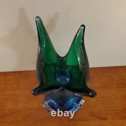BIG MURANO SOMMERSO GLASS VASE SEGUSO LABEL. Blue/ Green 11 Inch RARE ITALY