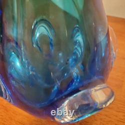 BIG MURANO SOMMERSO GLASS VASE SEGUSO LABEL. Blue/ Green 11 Inch RARE ITALY