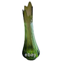 BIG Vintage MCM 22 Swung Green Glass Vase L. E. Smith Mid Century Retro Tall