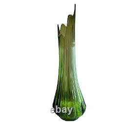 BIG Vintage MCM 22 Swung Green Glass Vase L. E. Smith Mid Century Retro Tall