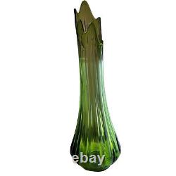 BIG Vintage MCM 22 Swung Green Glass Vase L. E. Smith Mid Century Retro Tall