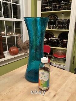 BLENKO 5519L 16.5 Blue/Green Crackle Wheat Sheaf Or Hourglass Shape Tall Vase