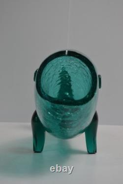 BLENKO 971M Teal Crackle Glass FISH Vase Mid Century MCM Winslow Anderson 16.5