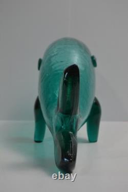 BLENKO 971M Teal Crackle Glass FISH Vase Mid Century MCM Winslow Anderson 16.5