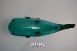 BLENKO 971M Teal Crackle Glass FISH Vase Mid Century MCM Winslow Anderson 16.5