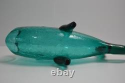 BLENKO 971M Teal Crackle Glass FISH Vase Mid Century MCM Winslow Anderson 16.5