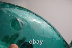 BLENKO 971M Teal Crackle Glass FISH Vase Mid Century MCM Winslow Anderson 16.5
